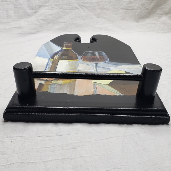 Handpainted Wood Bar Towel Holder Wine and Cheese Wall Art - Picture 2 of 4